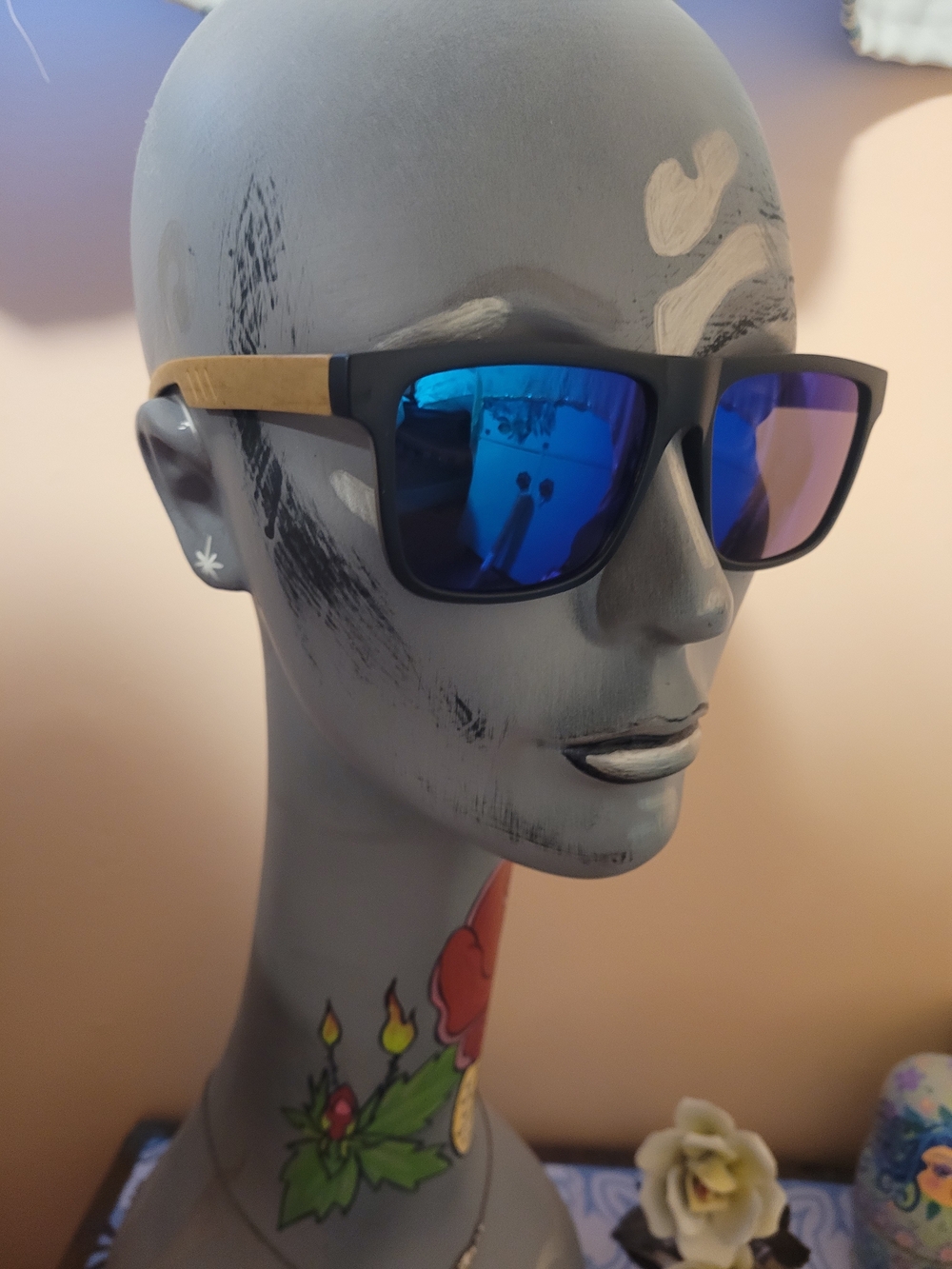 Men's Blue Mirrored Lens Sunglasses with Brown Temples